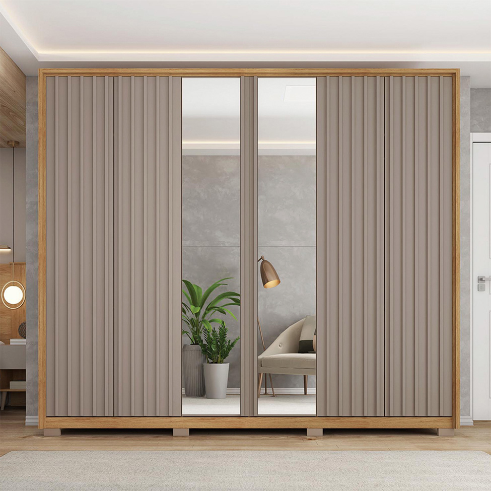Guarda-Roupa Casal com Espelho Decimus 6 Portas 4 Gavetas Buriti e Fendi