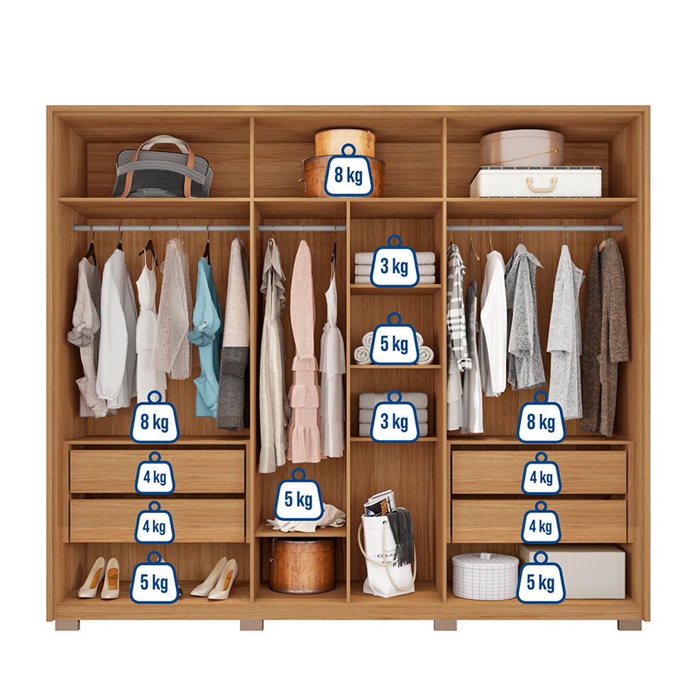 Guarda-Roupa Casal com Espelho Decimus 6 Portas 4 Gavetas Buriti e Fendi