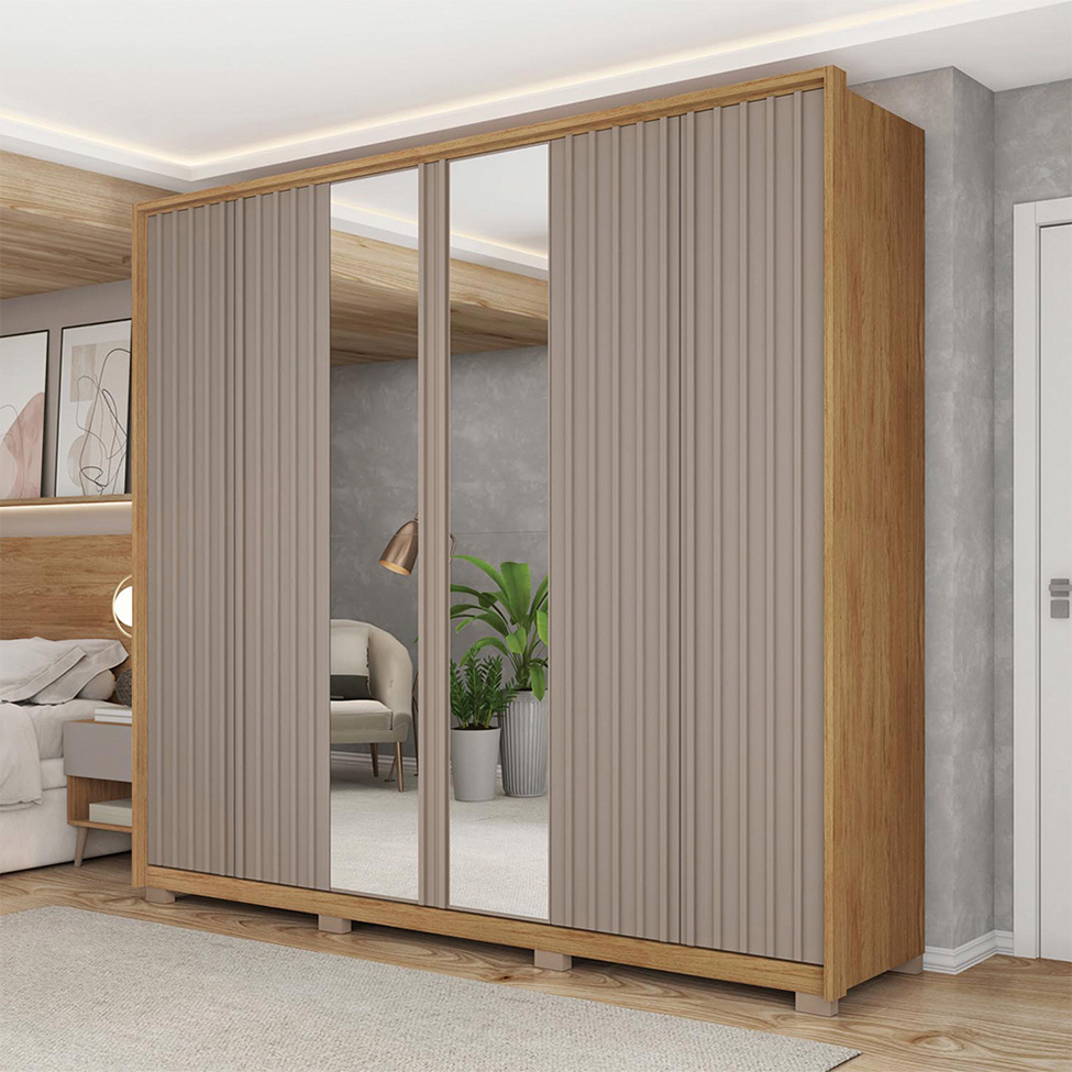 Guarda-Roupa Casal com Espelho Decimus 6 Portas 4 Gavetas Buriti e Fendi