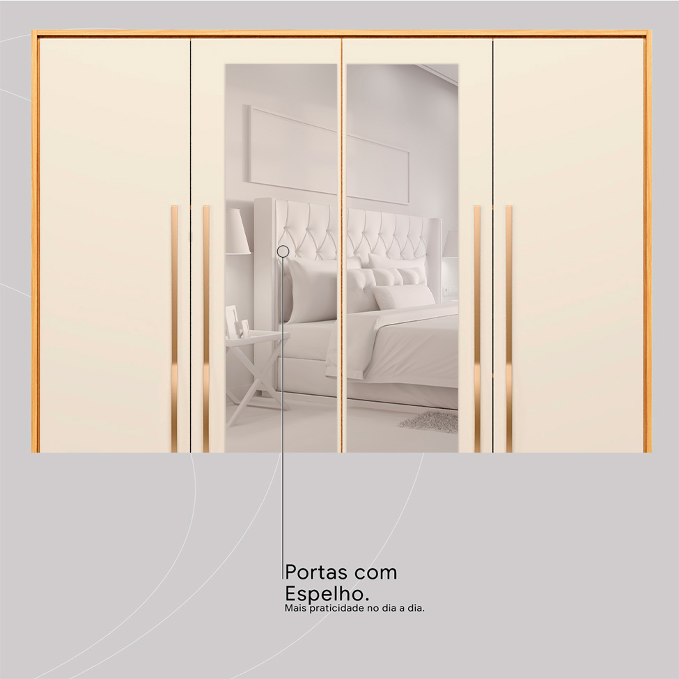 Guarda-Roupa Casal com Espelho Domo 4 Portas 4 Gavetas Cinnamon e Off White