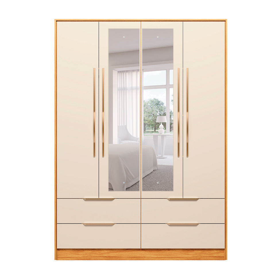 Guarda-Roupa Casal com Espelho Domo 4 Portas 4 Gavetas Cinnamon e Off White