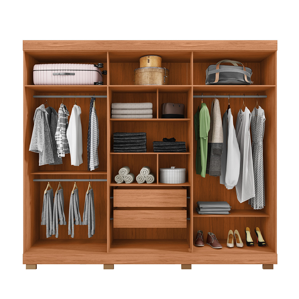 Guarda-Roupa Casal com Espelho Eden 6 Portas 2 Gavetas Lamina Mel e Cacao