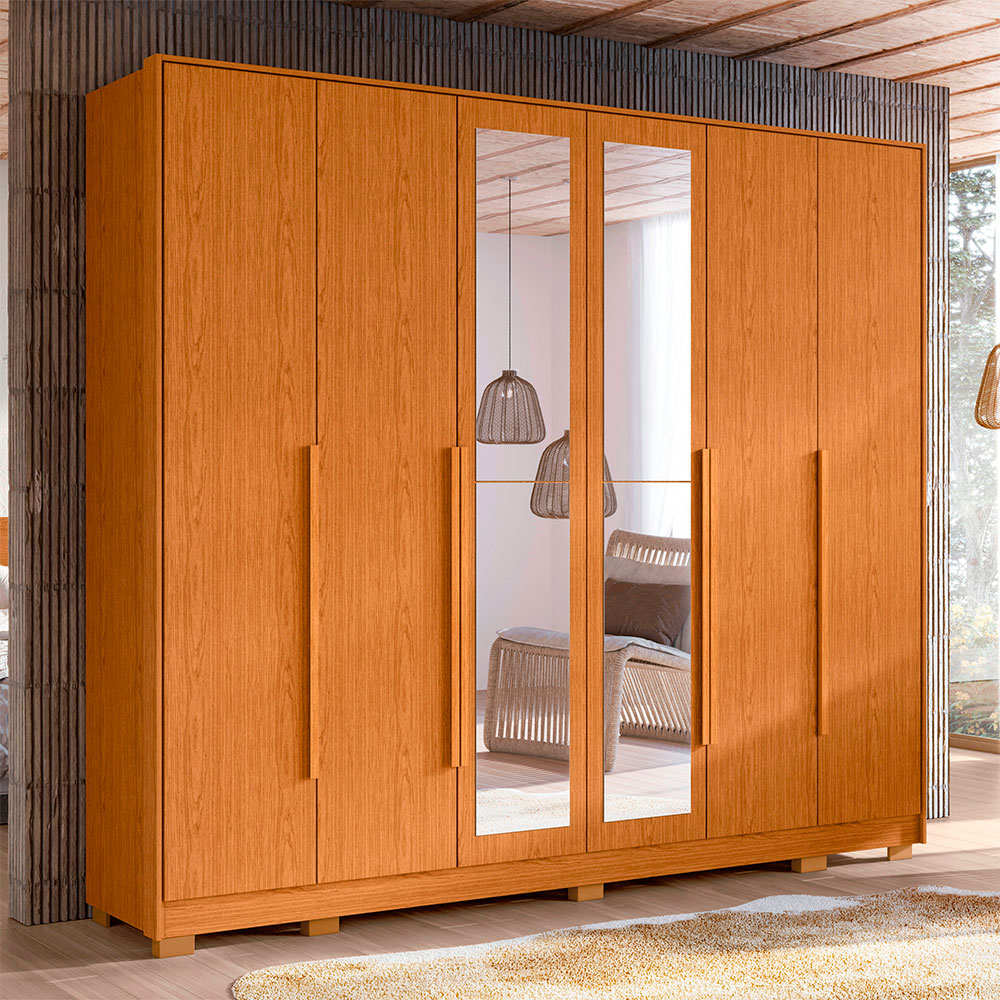Guarda-Roupa Casal com Espelho Fascínio 6 Portas 6 Gavetas Cinamomo