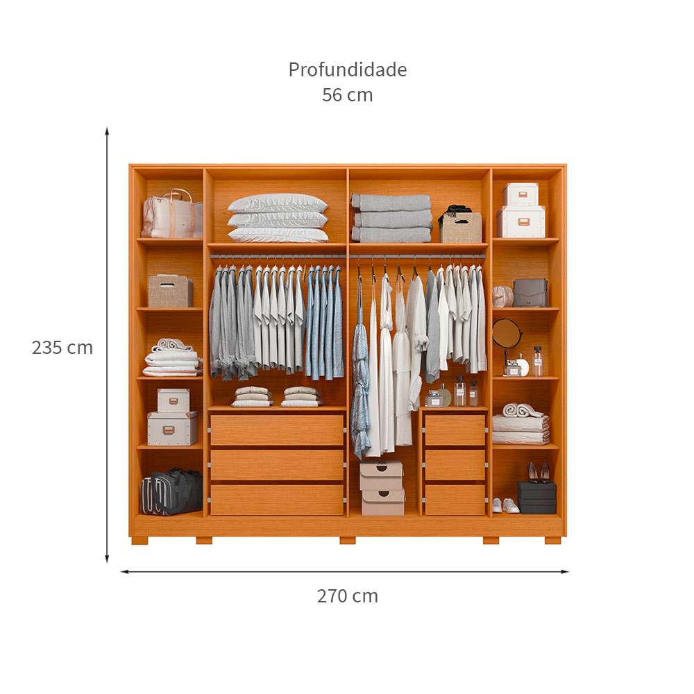 Guarda-Roupa Casal com Espelho Fascínio 6 Portas 6 Gavetas Cinamomo