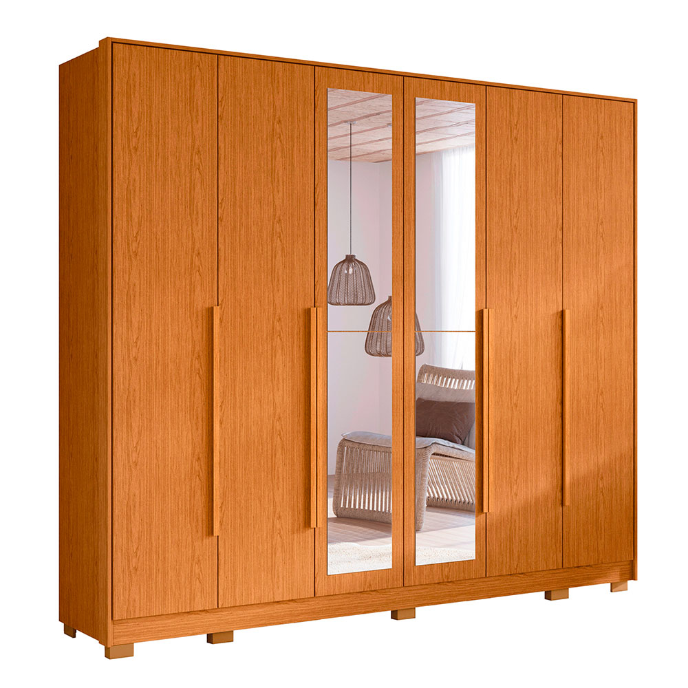 Guarda-Roupa Casal com Espelho Fascínio 6 Portas 6 Gavetas Cinamomo
