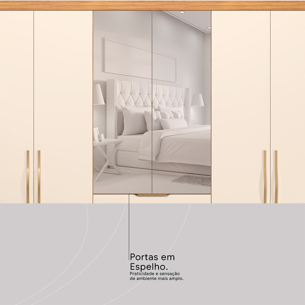 Guarda-Roupa Casal com Espelho Giardino 6 Portas 4 Gavetas Cinnamon e Off White