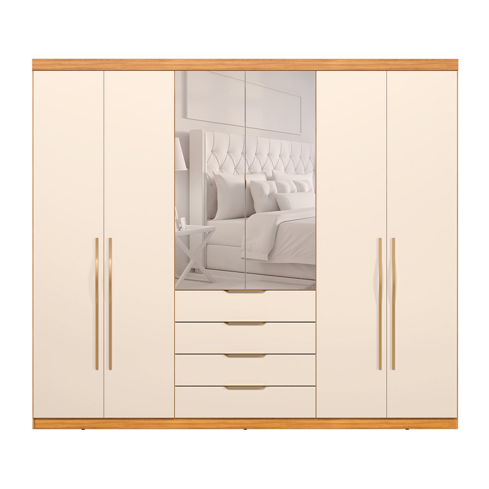 Guarda-Roupa Casal com Espelho Giardino 6 Portas 4 Gavetas Cinnamon e Off White