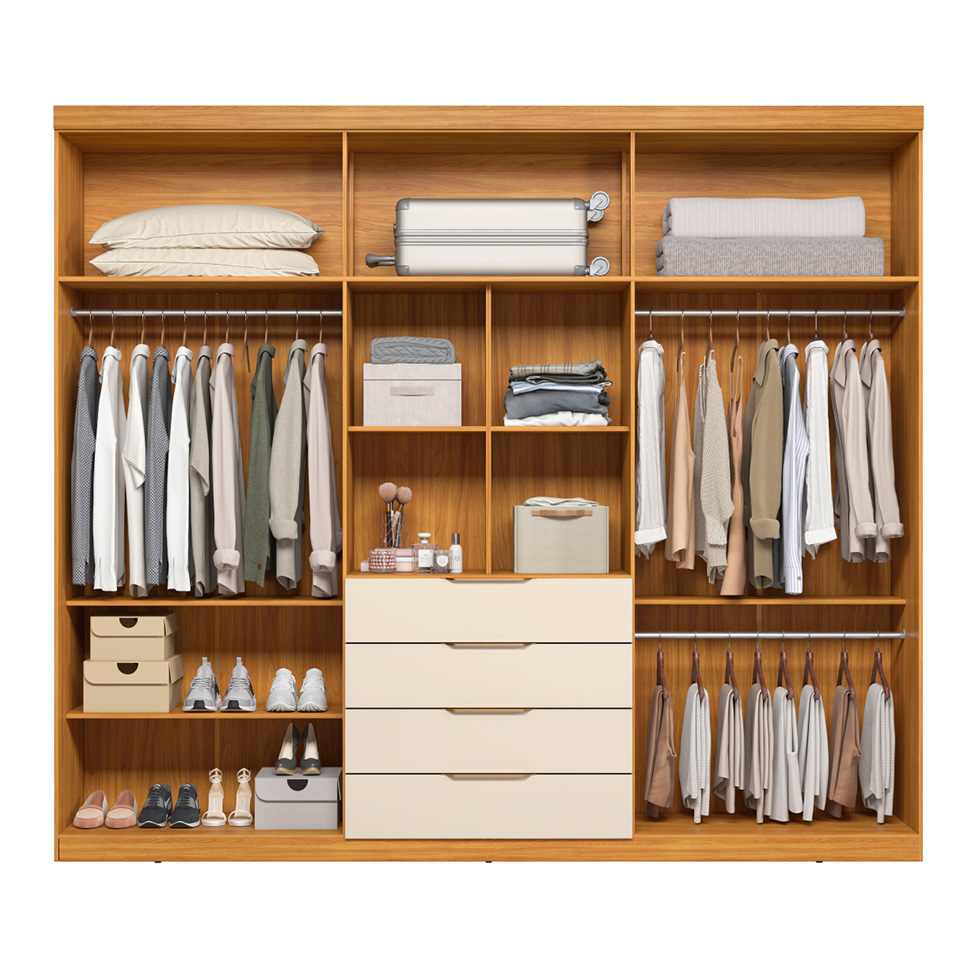 Guarda-Roupa Casal com Espelho Giardino 6 Portas 4 Gavetas Cinnamon e Off White