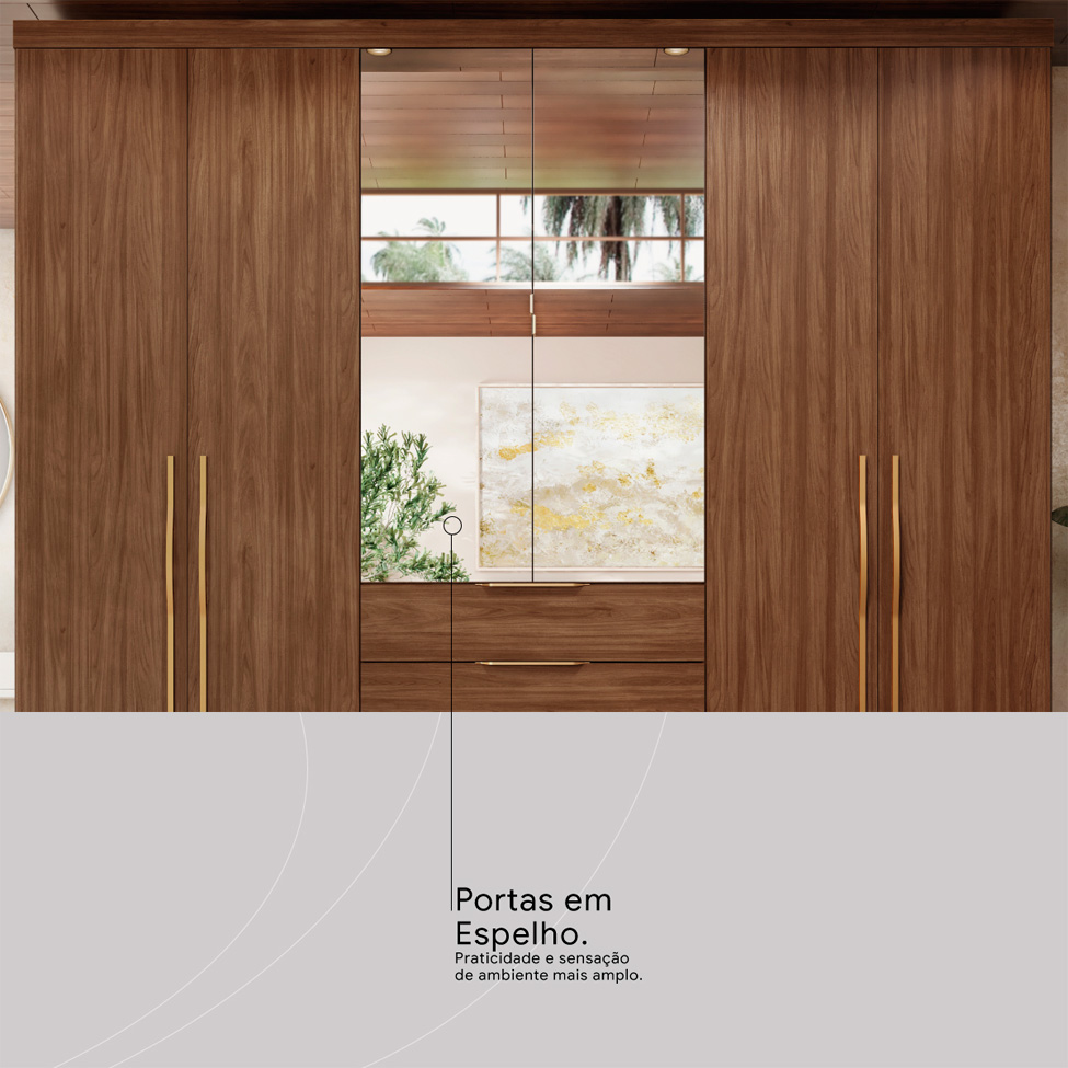 Guarda-Roupa Casal com Espelho Giardino 6 Portas 4 Gavetas Nogueira