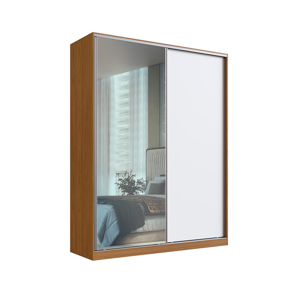 Guarda-Roupa Casal com Espelho Gioh 2 Portas 3 Gavetas Freijó e Branco