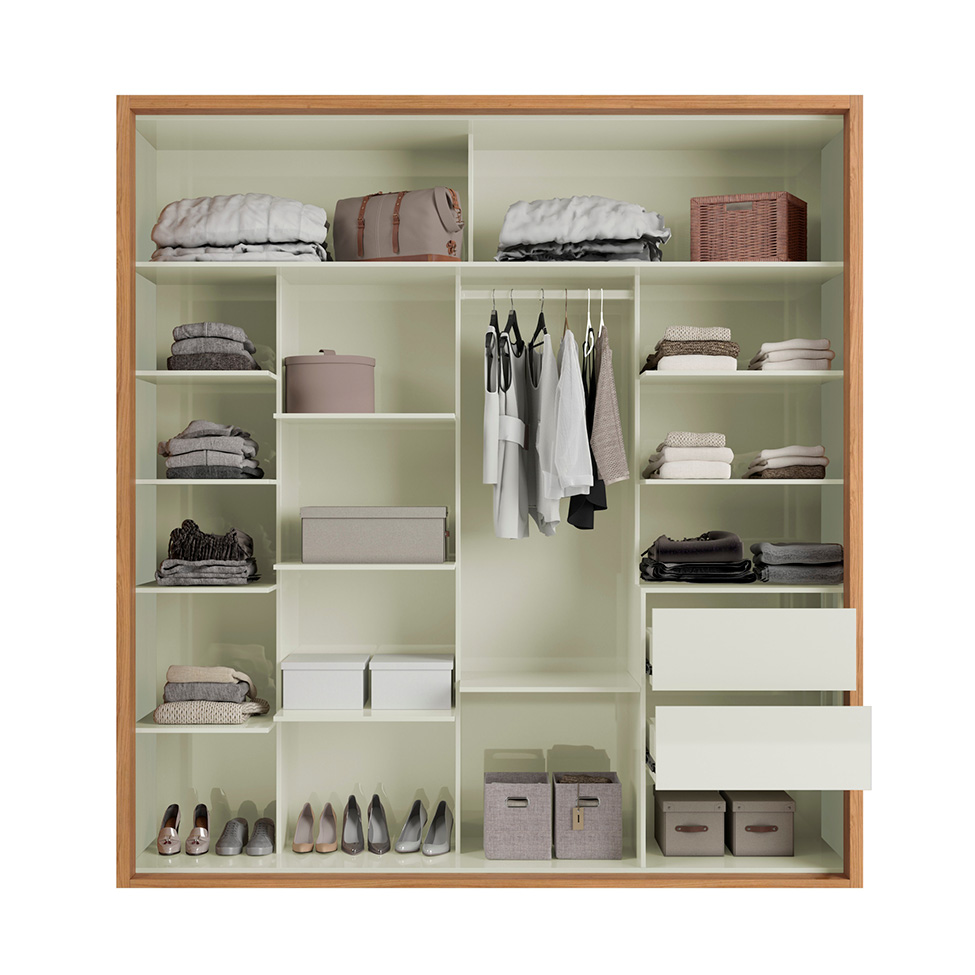 Guarda-Roupa Casal com Espelho Girona 100% MDF 2 Portas 2 Gavetas Freijó e Off White