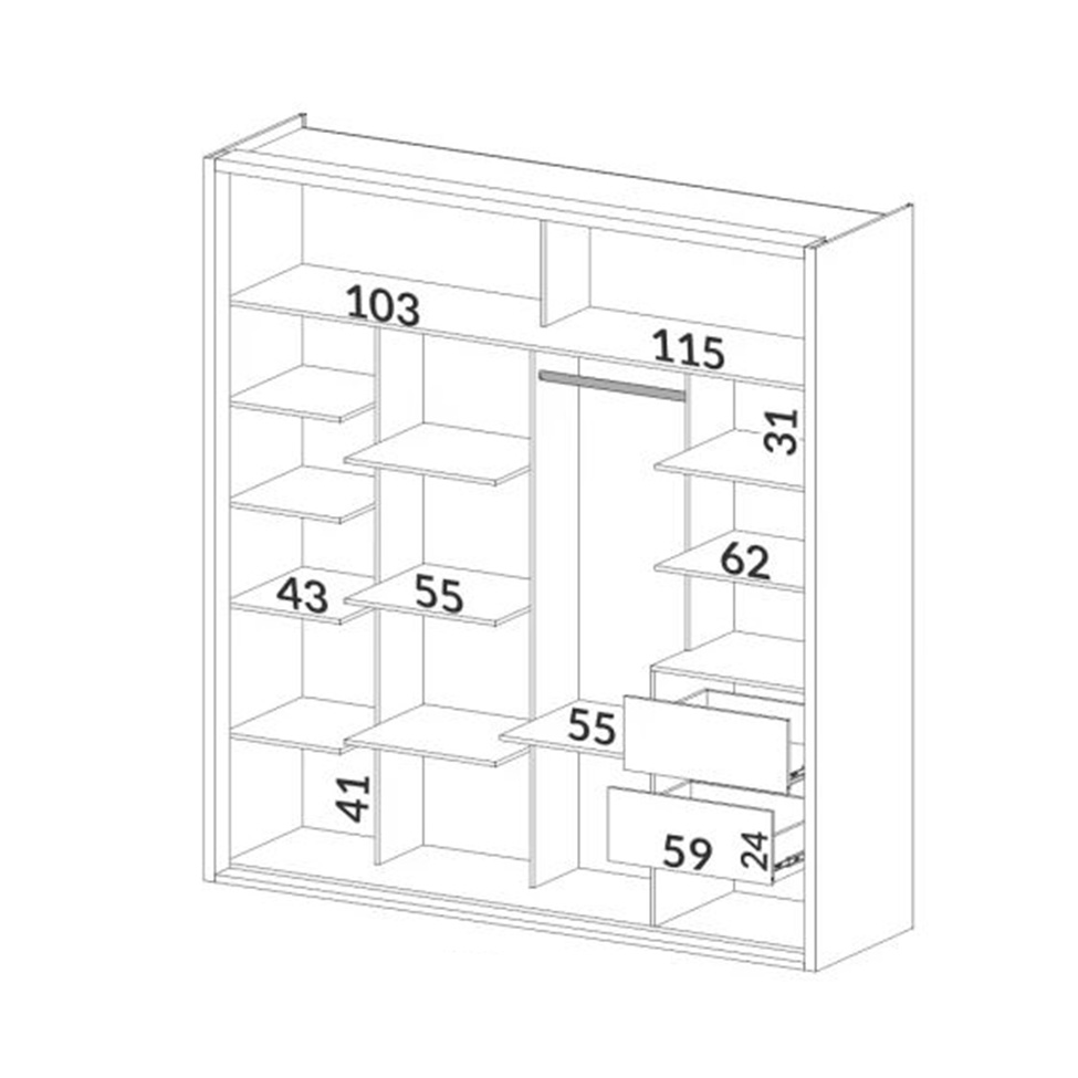 Guarda-Roupa Casal com Espelho Girona 100% MDF 2 Portas 2 Gavetas Freijó e Off White