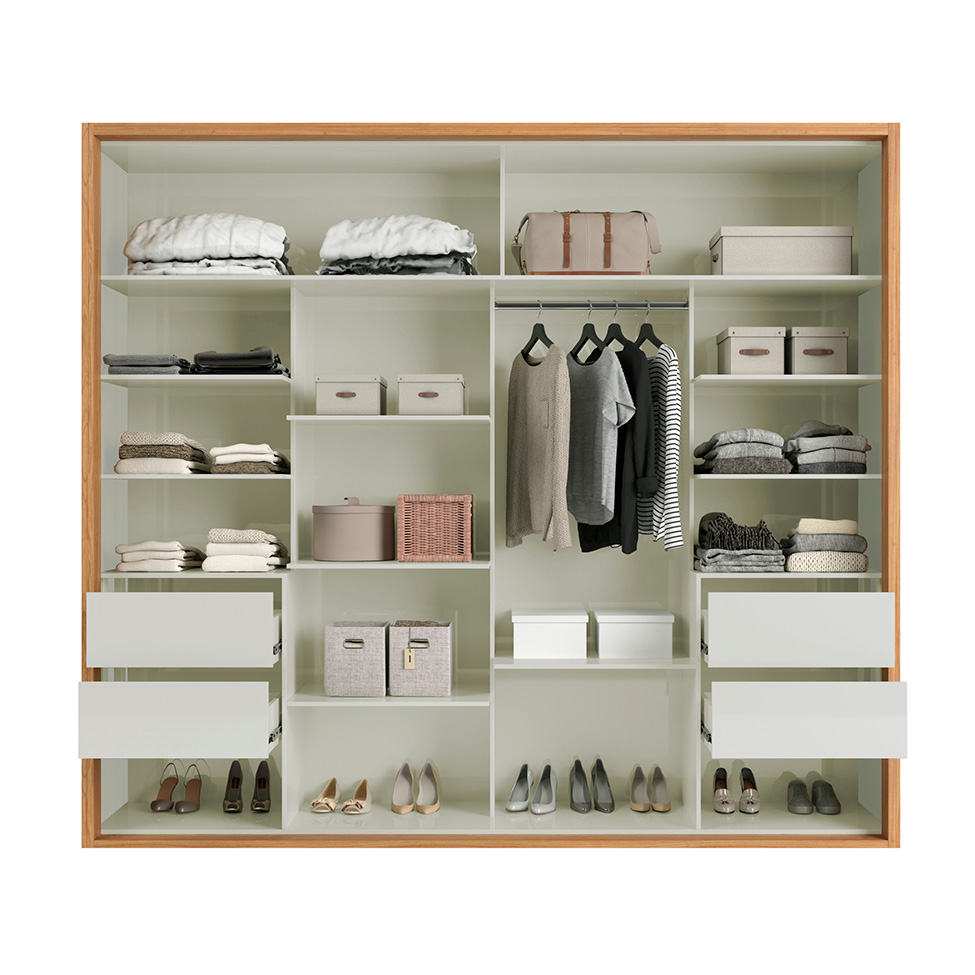 Guarda-Roupa Casal com Espelho Girona 100% MDF 2 Portas 4 Gavetas Freijó e Off White