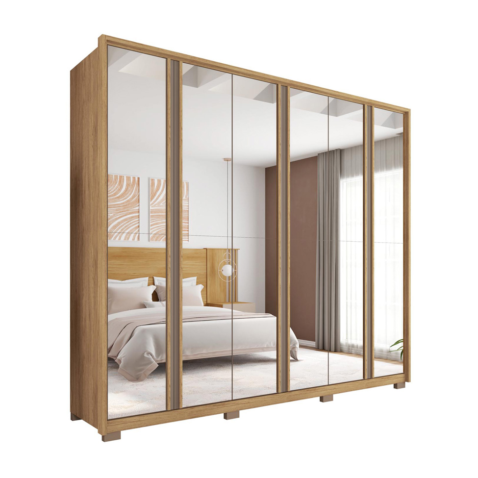 Guarda-Roupa Casal com Espelho Gladiador 6 Portas 4 Gavetas Buriti e Fendi