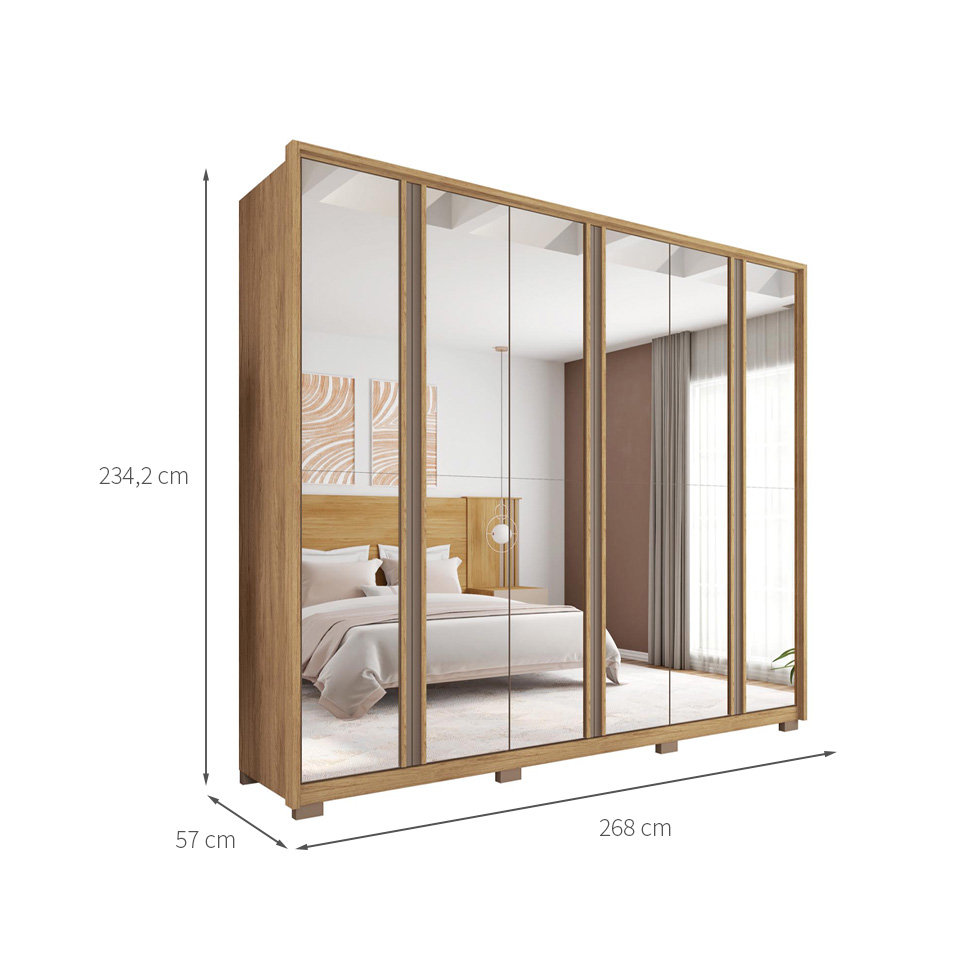 Guarda-Roupa Casal com Espelho Gladiador 6 Portas 4 Gavetas Buriti e Fendi