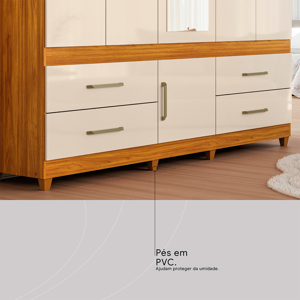 Guarda-Roupa Casal com Espelho Guarujá 6 Portas 4 Gavetas Cinnamon e Off White
