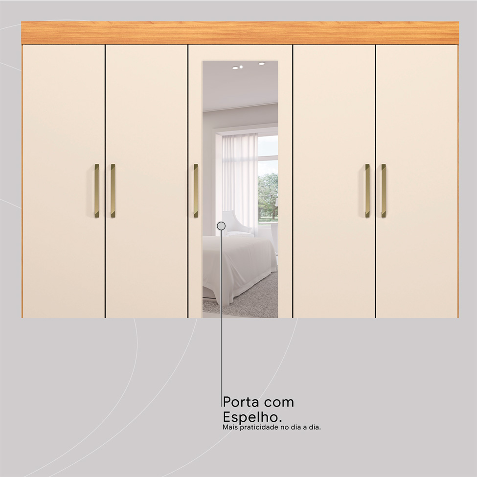 Guarda-Roupa Casal com Espelho Guarujá 6 Portas 4 Gavetas Cinnamon e Off White