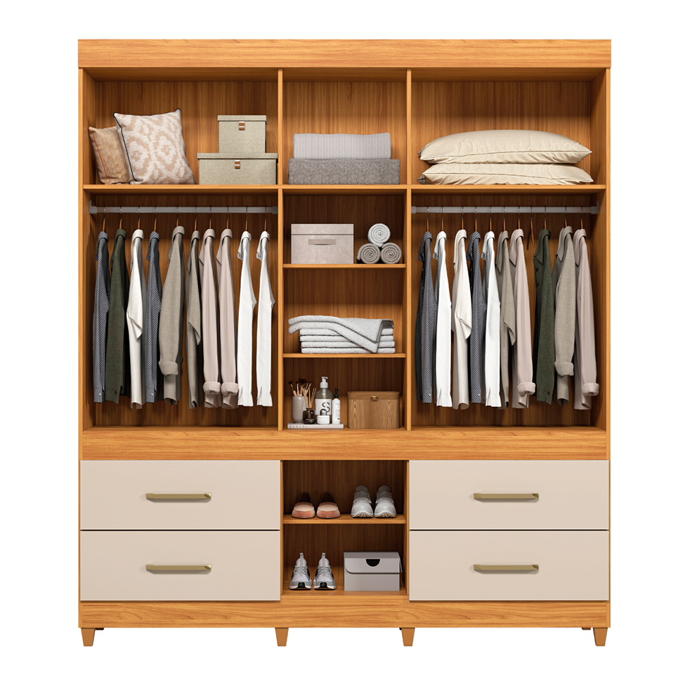 Guarda-Roupa Casal com Espelho Guarujá 6 Portas 4 Gavetas Cinnamon e Off White