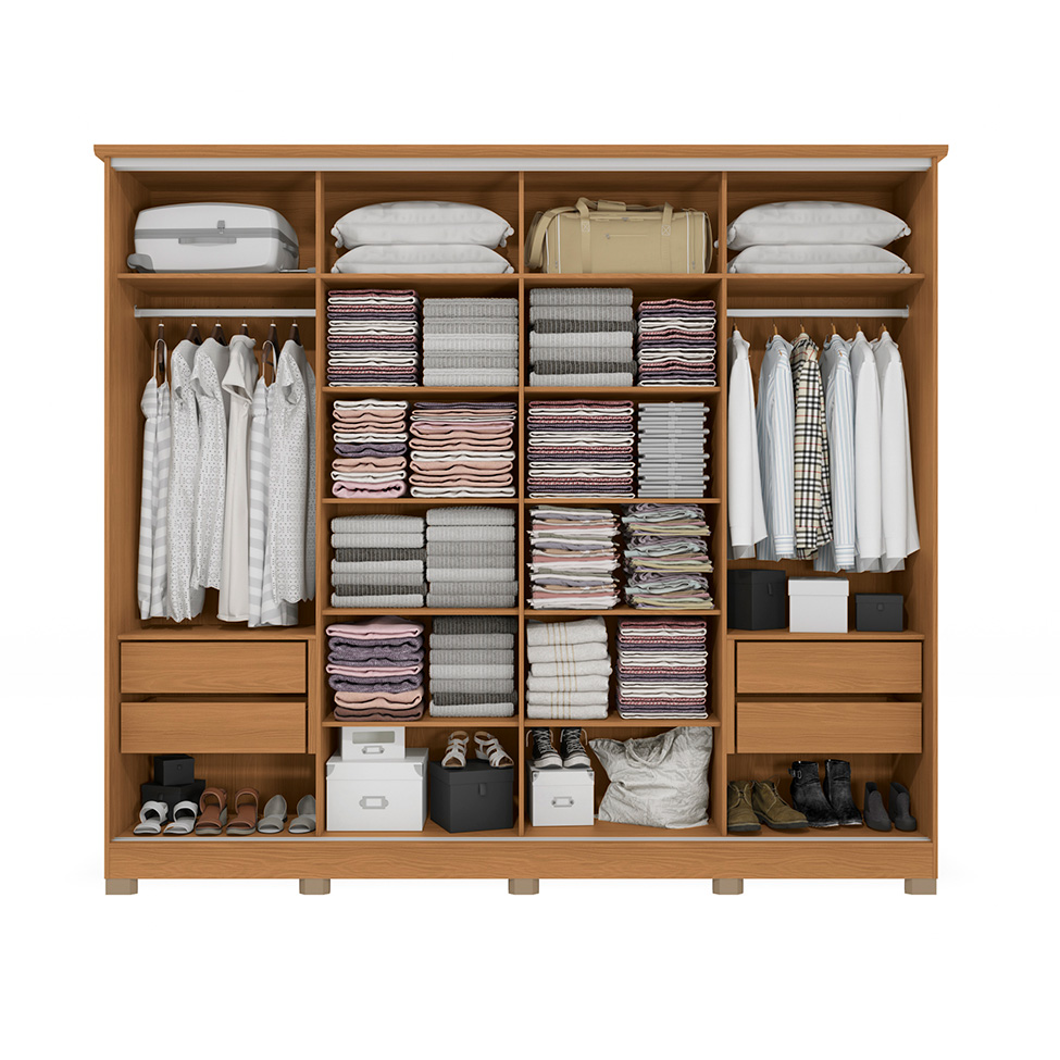 Guarda-Roupa Casal com Espelho Hambers 4 Portas 4 Gavetas Canela e Macadâmia