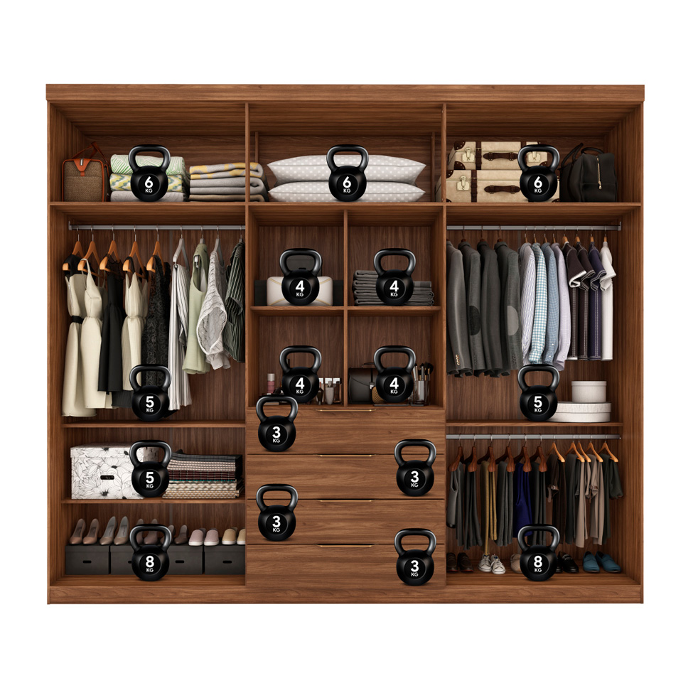 Guarda-Roupa Casal com Espelho Hortus 6 Portas 4 Gavetas Nogueira