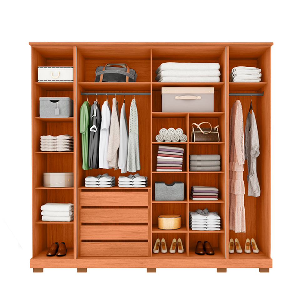 Guarda-Roupa Casal com Espelho Imperial Ripado 6 Portas 4 Gavetas Freijó e Off White