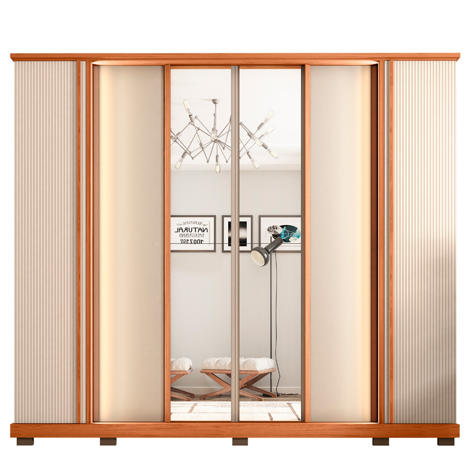 Guarda-Roupa Casal com Espelho Imperial Ripado 6 Portas 4 Gavetas Freijó e Off White