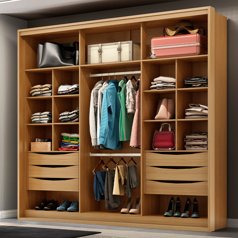 Guarda-Roupa Casal com Espelho Imperium 100% MDF 2 Portas 6 Gavetas Freijó