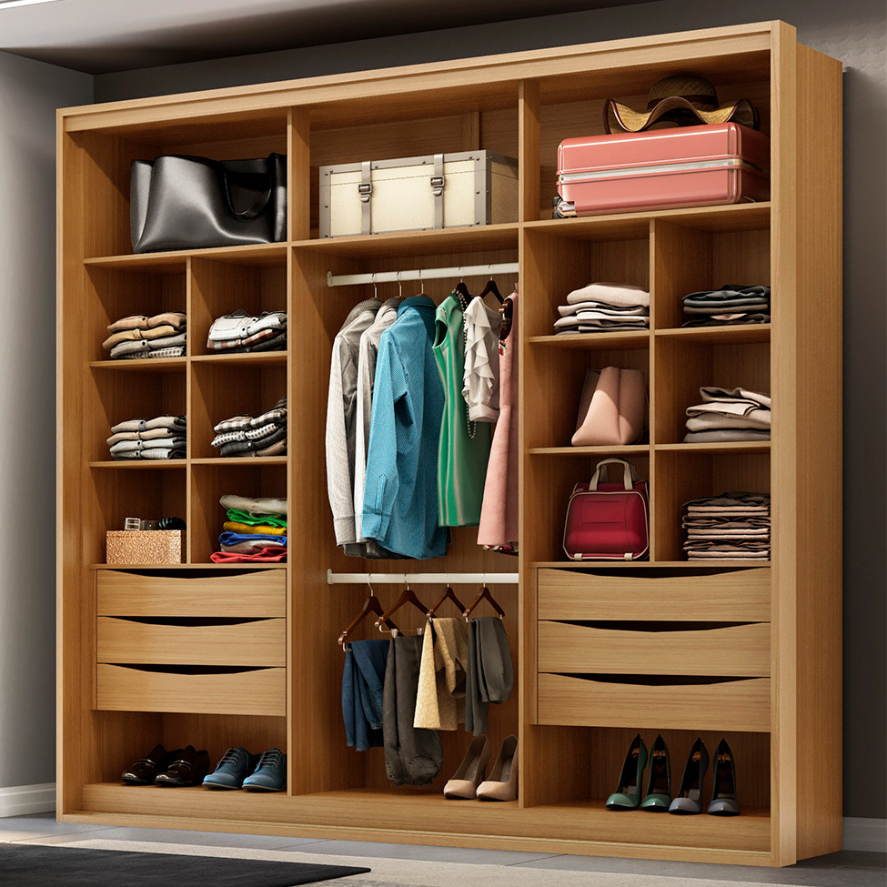 Guarda-Roupa Casal com Espelho Imperium 100% MDF 2 Portas 6 Gavetas Freijó e Off White