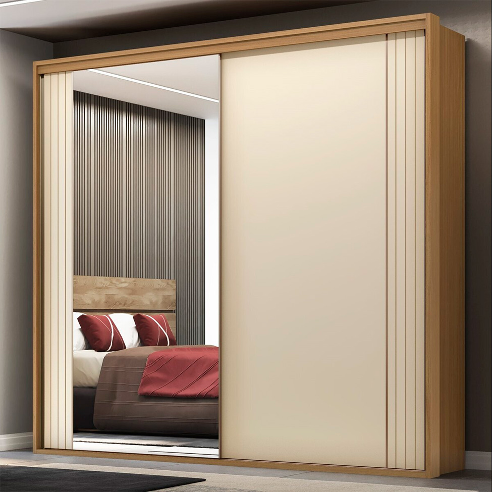 Guarda-Roupa Casal com Espelho Imperium 100% MDF 2 Portas 6 Gavetas Freijó e Off White