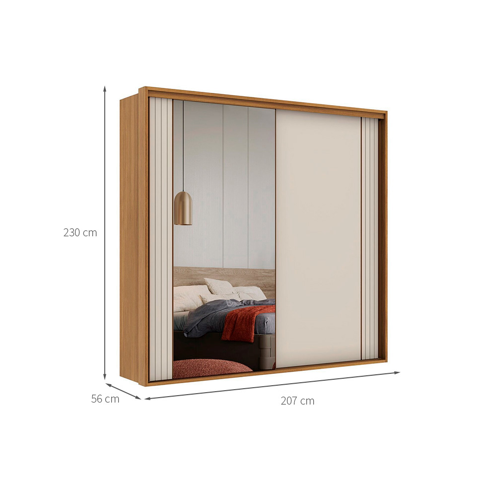 Guarda-Roupa Casal com Espelho Imperium 100% MDF 2 Portas 6 Gavetas Freijó e Off White