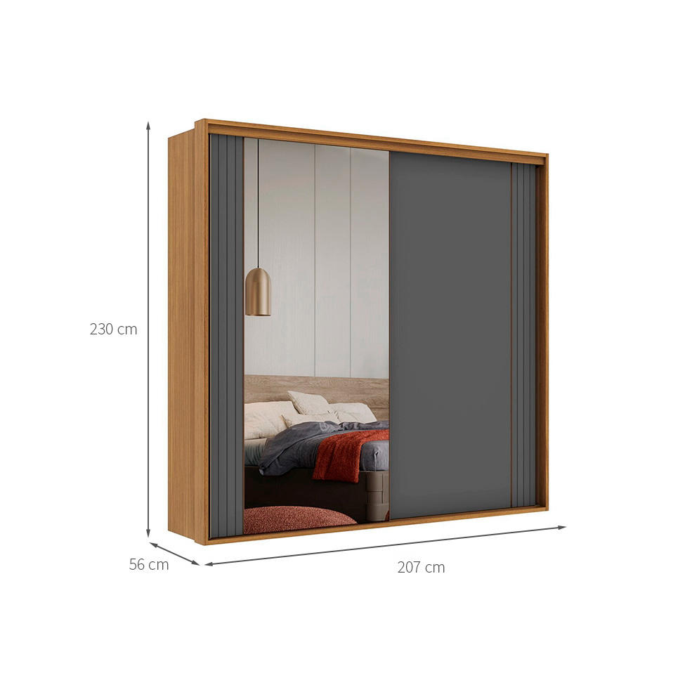 Guarda-Roupa Casal com Espelho Imperium 100% MDF 2 Portas 6 Gavetas Freijó e Titânio