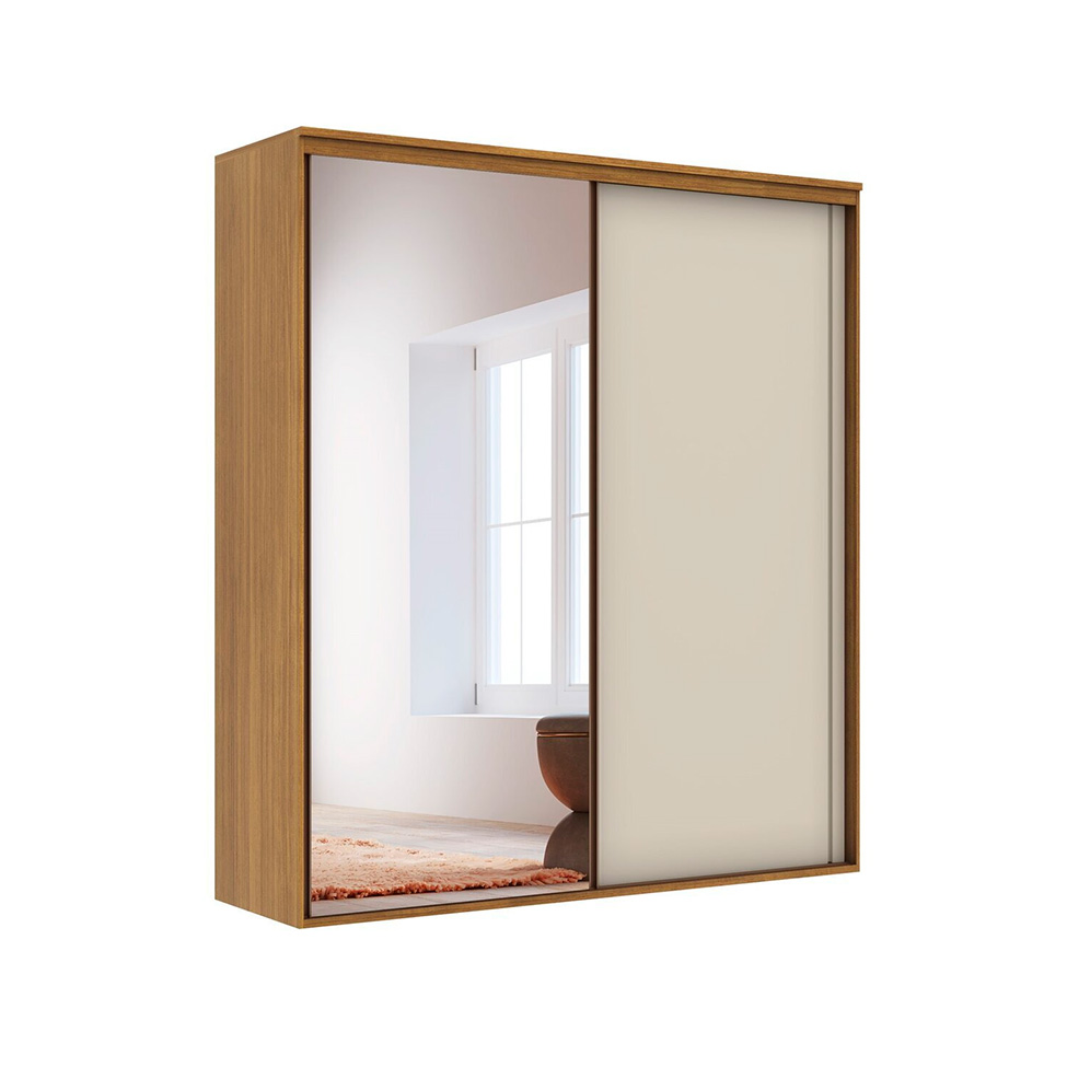 Guarda-Roupa Casal com Espelho Inovatto 100% MDF 2 Portas 6 Gavetas Freijó e Off White