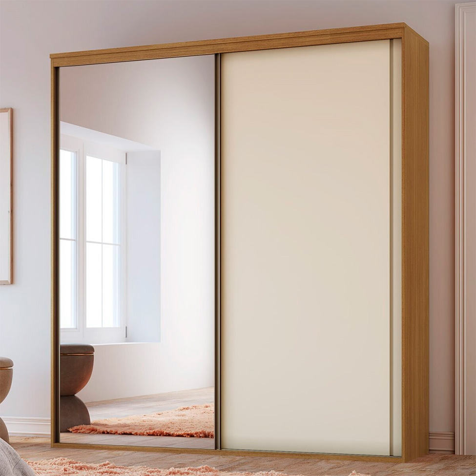 Guarda-Roupa Casal com Espelho Inovatto 100% MDF 2 Portas 6 Gavetas Freijó e Off White