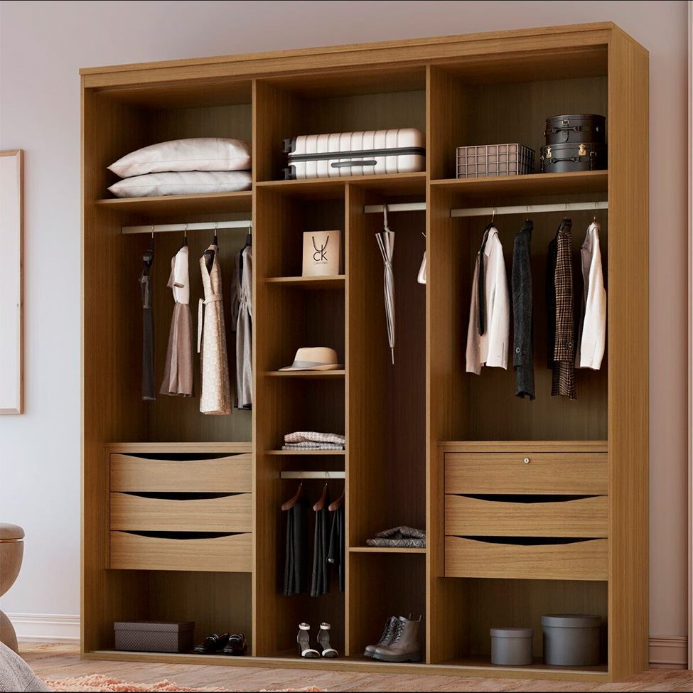 Guarda-Roupa Casal com Espelho Inovatto 100% MDF 2 Portas 6 Gavetas Freijó e Titânio