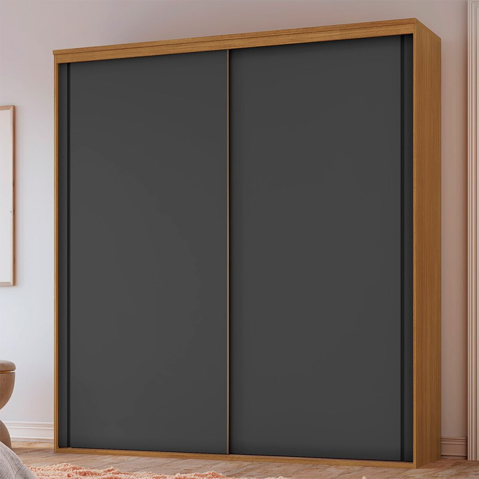Guarda-Roupa Casal com Espelho Inovatto 100% MDF 2 Portas 6 Gavetas Freijó e Titânio