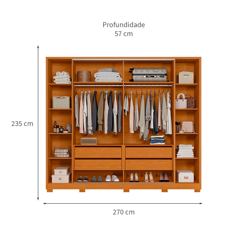 Guarda-Roupa Casal com Espelho Jacarandá Flex 4 Portas 4 Gavetas Cinamomo e Off White