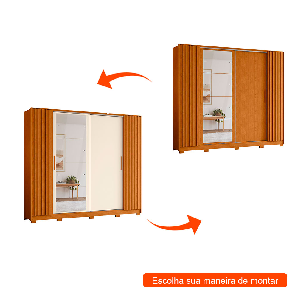 Guarda-Roupa Casal com Espelho Jacarandá Flex 4 Portas 4 Gavetas Cinamomo e Off White