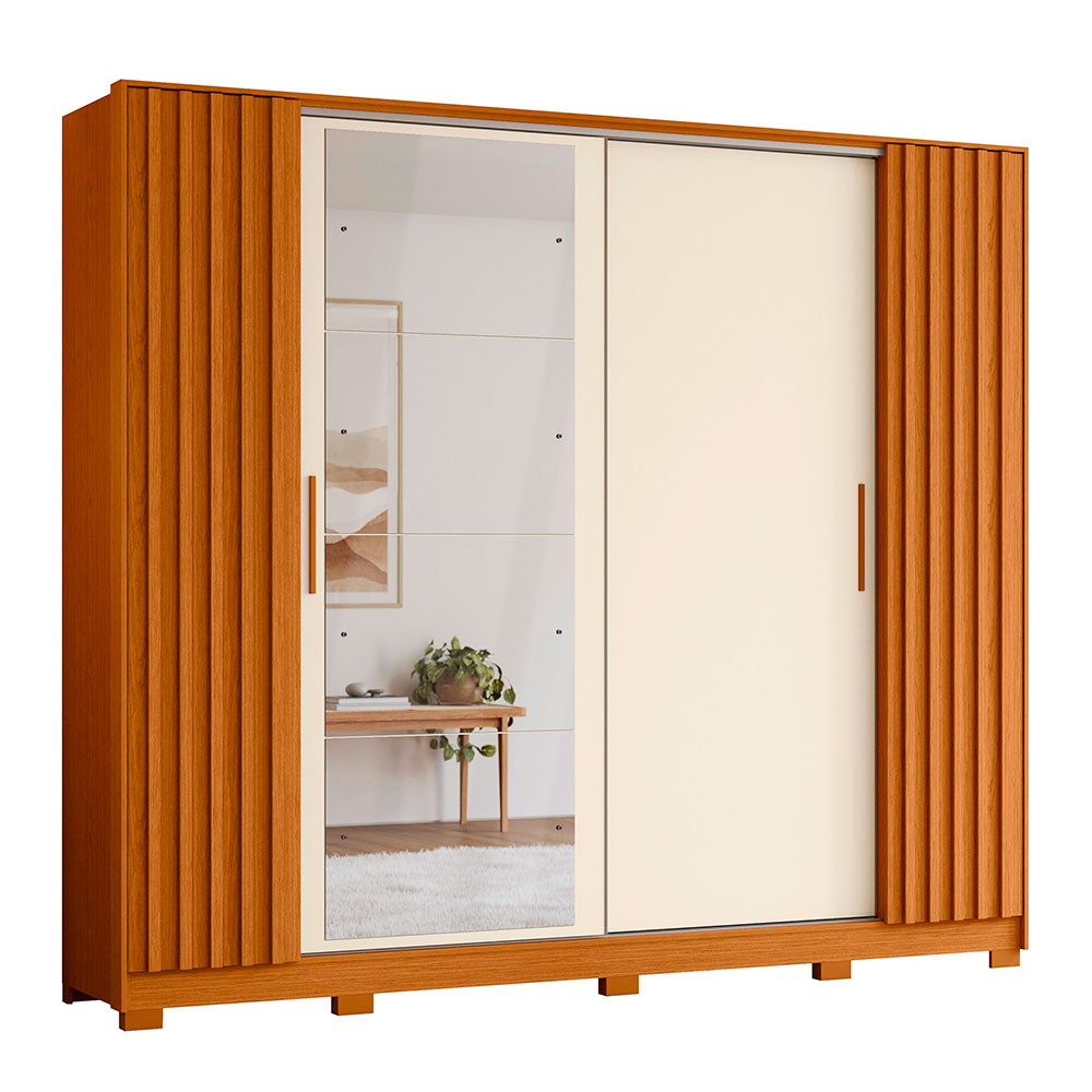 Guarda-Roupa Casal com Espelho Jacarandá Flex 4 Portas 4 Gavetas Cinamomo e Off White