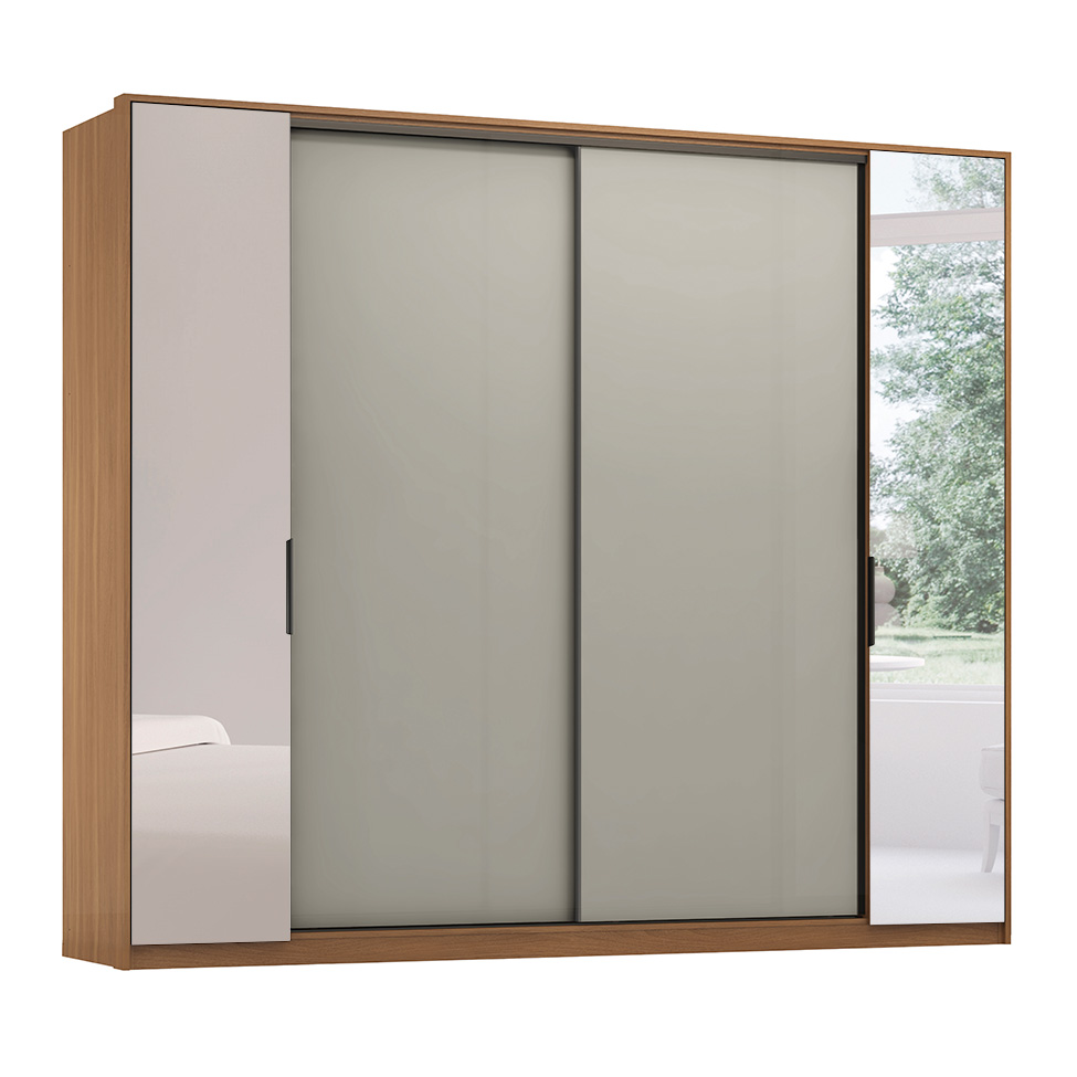 Guarda-Roupa Casal com Espelho Laredo 4 PT 4 GV Amêndola e Nude