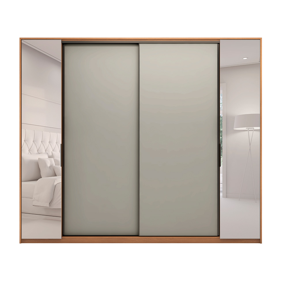 Guarda-Roupa Casal com Espelho Laredo 4 Portas 4 Gavetas Amêndola e Nude