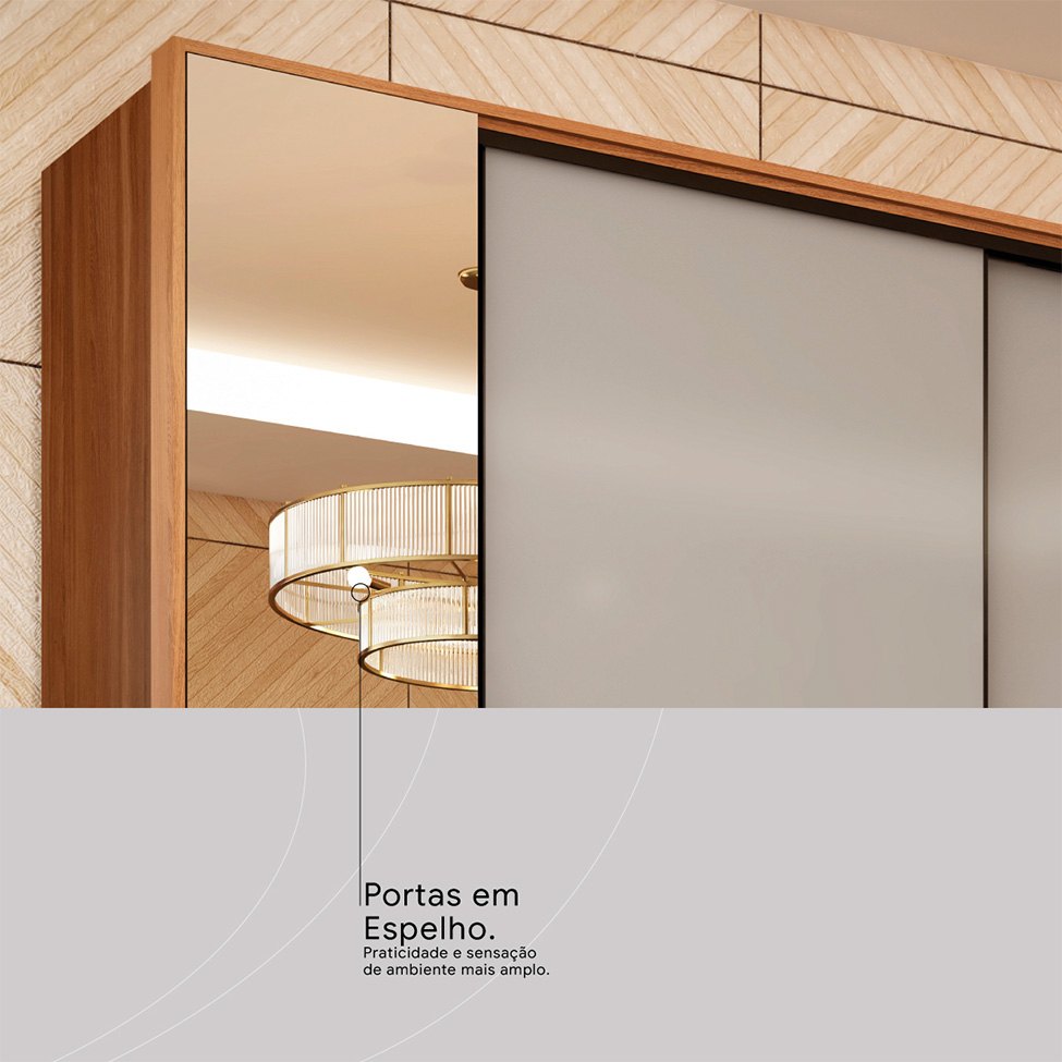 Guarda-Roupa Casal com Espelho Laredo 4 Portas 4 Gavetas Amêndola e Nude