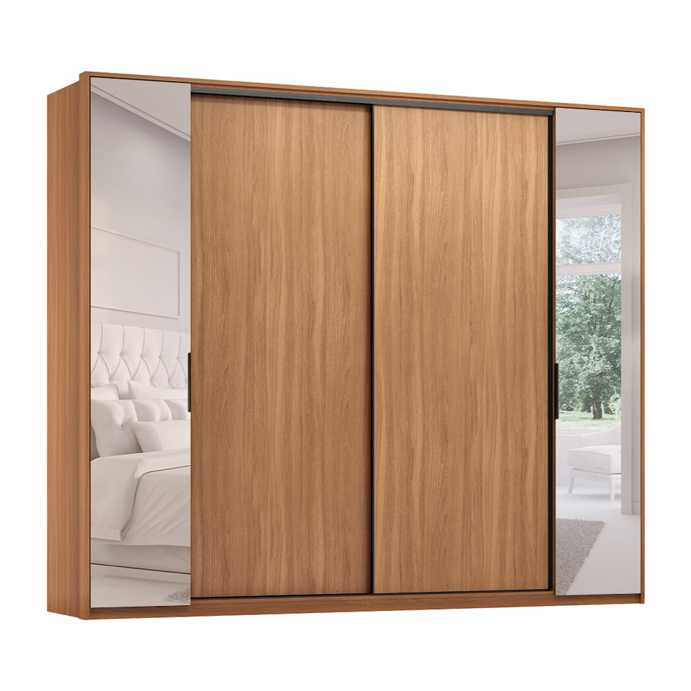 Guarda-Roupa Casal com Espelho Laredo 4 Portas 4 Gavetas Amêndola e Nude