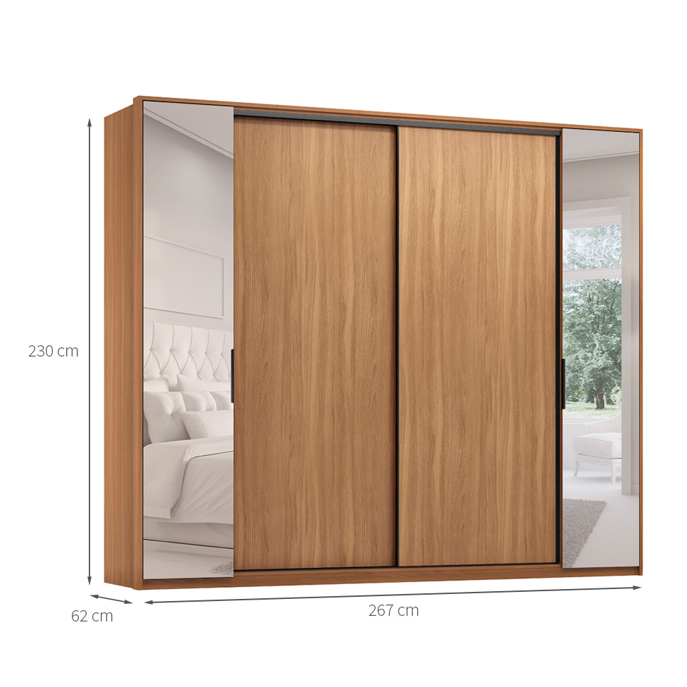 Guarda-Roupa Casal com Espelho Laredo 4 Portas 4 Gavetas Amêndola e Nude