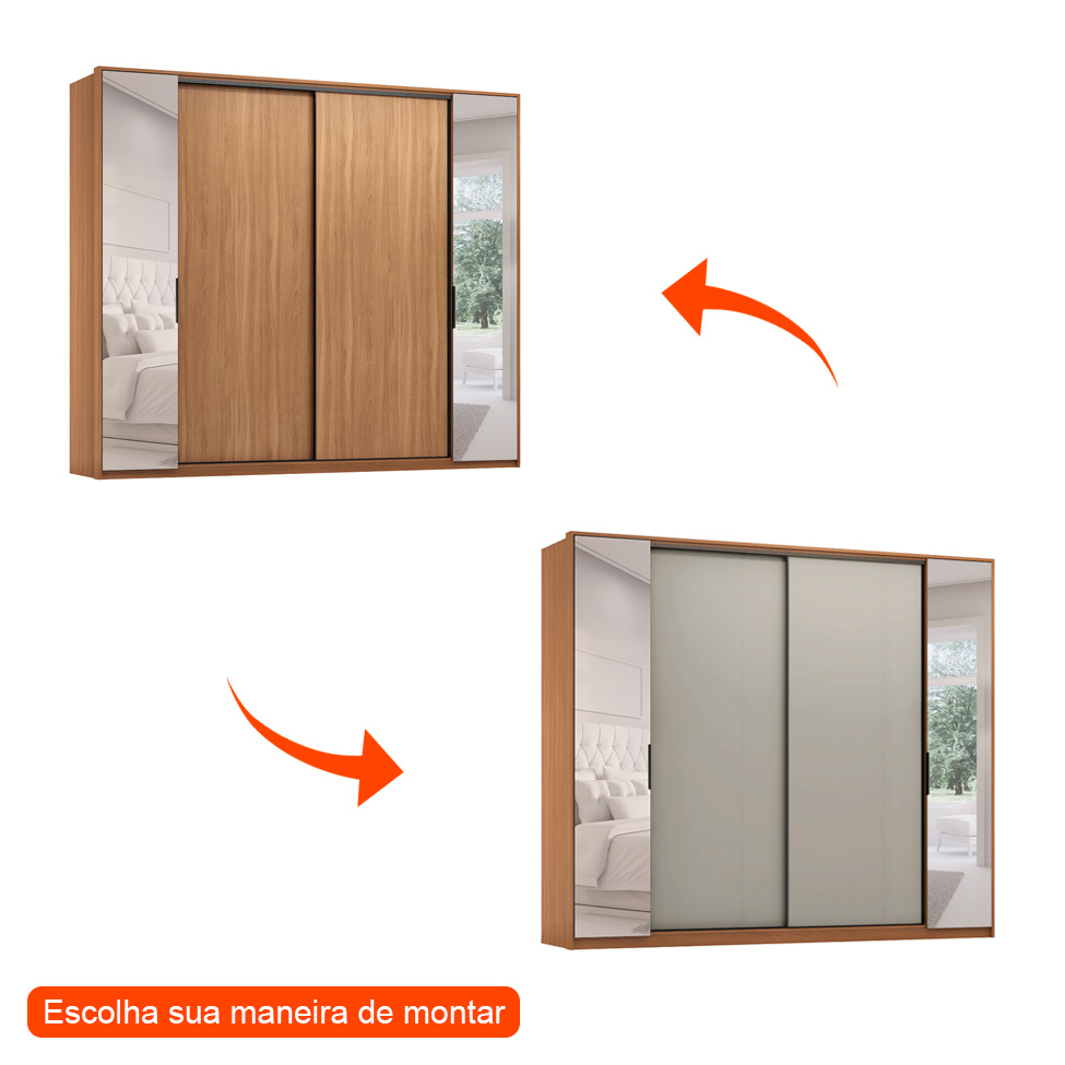 Guarda-Roupa Casal com Espelho Laredo 4 Portas 4 Gavetas Amêndola e Nude