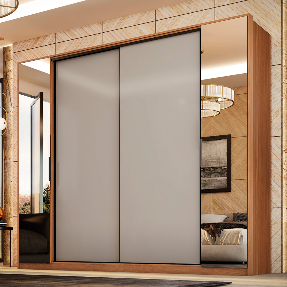 Guarda-Roupa Casal com Espelho Laredo 4 Portas 4 Gavetas Amêndola e Nude