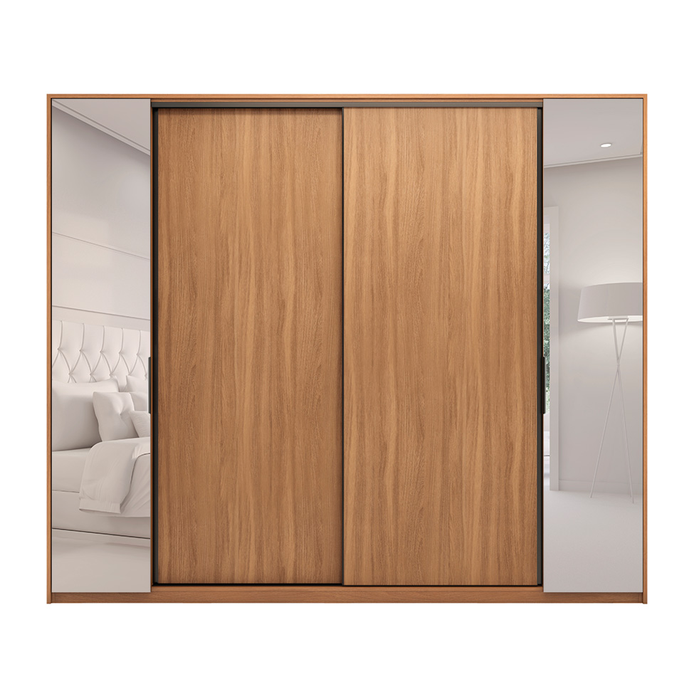 Guarda-Roupa Casal com Espelho Laredo 4 Portas 4 Gavetas Amêndola e Nude