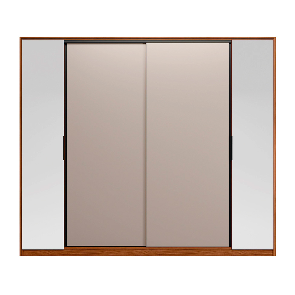 Guarda-Roupa Casal com Espelho Laredo 4 Portas 4 Gavetas Nogueira e Nude Prime