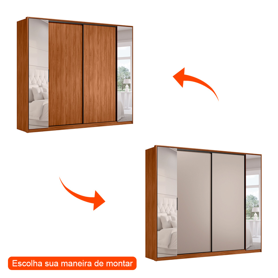 Guarda-Roupa Casal com Espelho Laredo 4 Portas 4 Gavetas Nogueira e Nude Prime