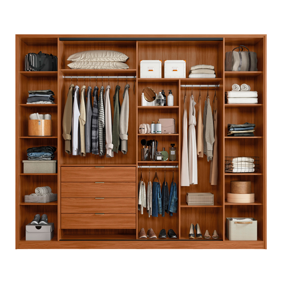 Guarda-Roupa Casal com Espelho Laredo 4 Portas 4 Gavetas Nogueira e Nude Prime
