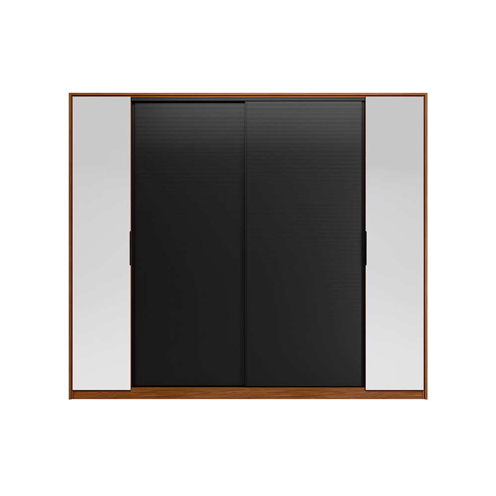 Guarda-Roupa Casal com Espelho Laredo 4 Portas 4 Gavetas Nogueira e Preto